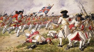 La Batalla de Ramillies, el 16º Regimiento cargando contra la Infantería Francesa, 1900 de Richard Simkin